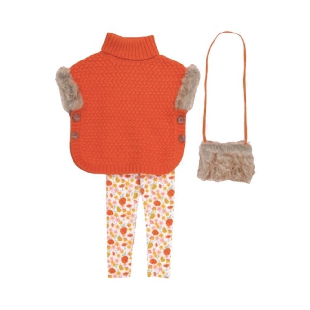 Girls 2 Piece Harvest Knit Poncho & Leggings Set With Purse Size Small (5/6) NWT